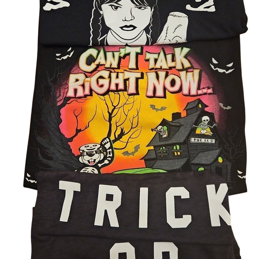 Witchy Bundle 3 Halloween Tees S & M Wednesday Addams Buc-ee's Whimsigoth Spooky